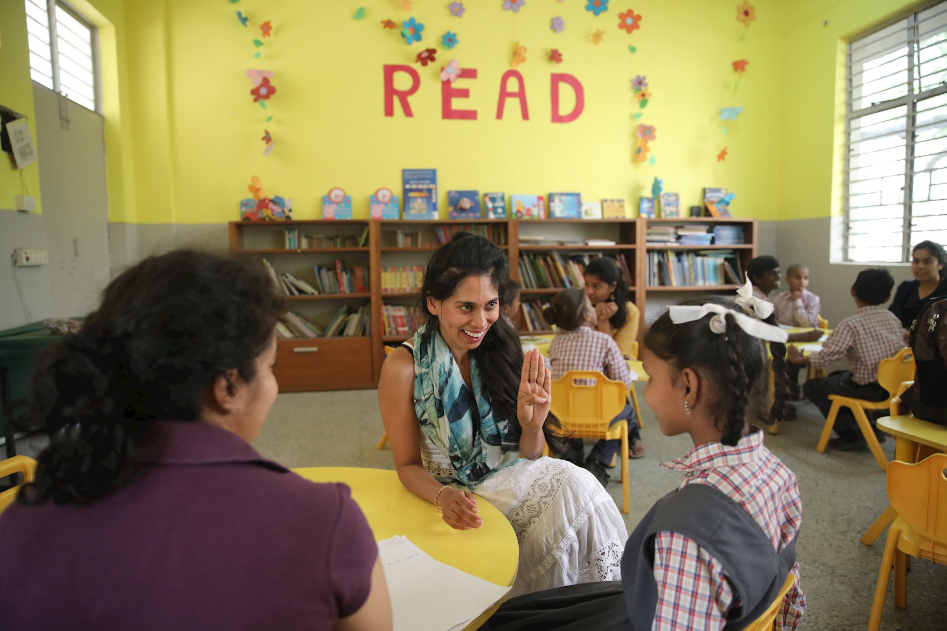children in class, India 