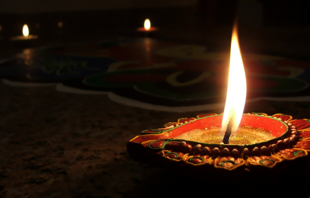  A lit Diwali candle