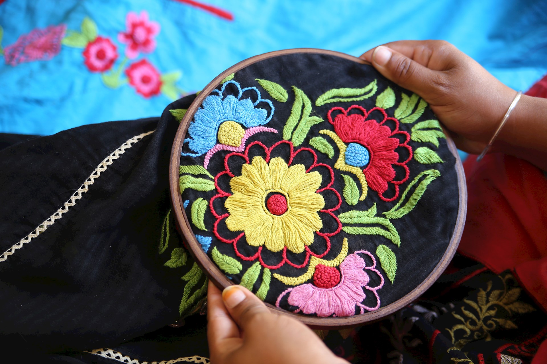 close up shot of cross stitching 