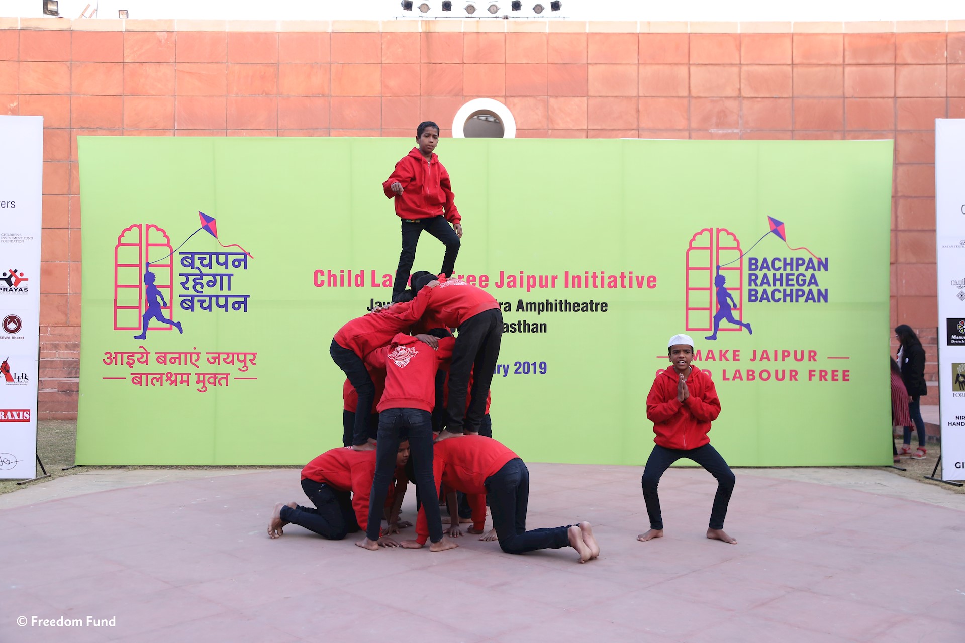 a group of boys performing at launch of child labour free Jaipur event 